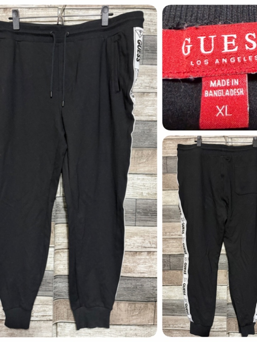 Guess Taped Side Joggers Men’s XL Black Tapered Rayon Blend (Inseam 27)